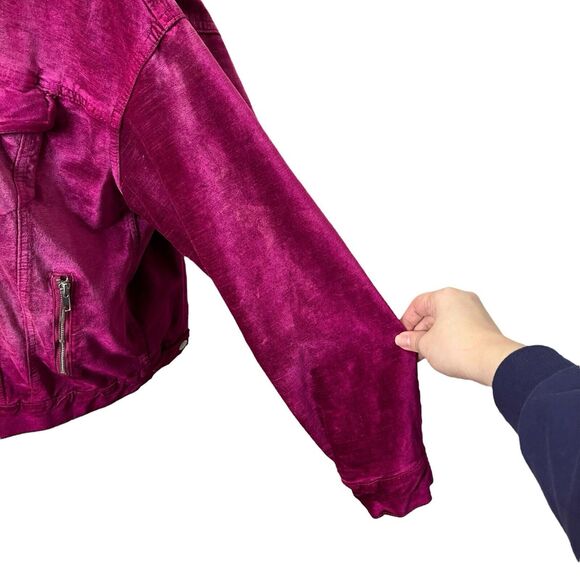 Free People Velvet Trucker Jacket Women’s Size XS/S Fuchsia Pink Oversized Snap - Picture 6 of 15